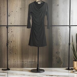 MM Lafleur Charcoal Draped Three-Quarter Sleeve Midi Dress